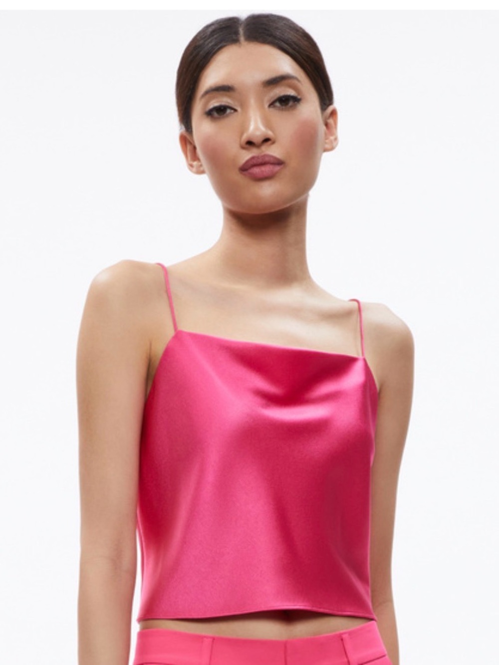 Alice + Olivia Hot Pink Satin Cowl Neck Camisole